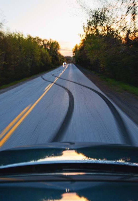 swerve marks on the road from a car right after a car accident